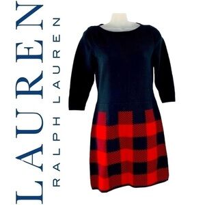 RALPH LAUREN DRESS BLK TOP PLAID RED & BLK SKIRT SZ SM P